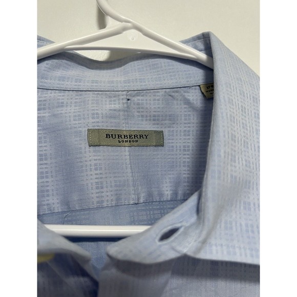 Burberry London Mens Plaid Dress Shirt Blue Checkered Button Size 17 R - Picture 3 of 6